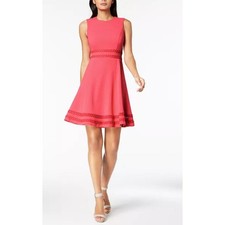 Calvin Klein Coral Fit And Flare Sleeveless Dress -w- Corded Trim Size 6p.