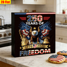 2D 250 Years of Freedom 1776-2026 Wooden Sign 4th of July Patriotic Eagle Decor