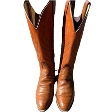 Vintage Frye Brown Lizard Embossed Western Cowboy Boots Women’s 9B USA Made Tall