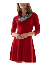 BCX DRESS Womens Red Scarf Sweater 3/4 Sleeve Above The Knee Dress XXS