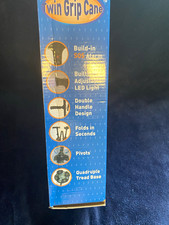 Aisenth Twin Grip Walking Cane Foldable Double Handle Alarm LED Light