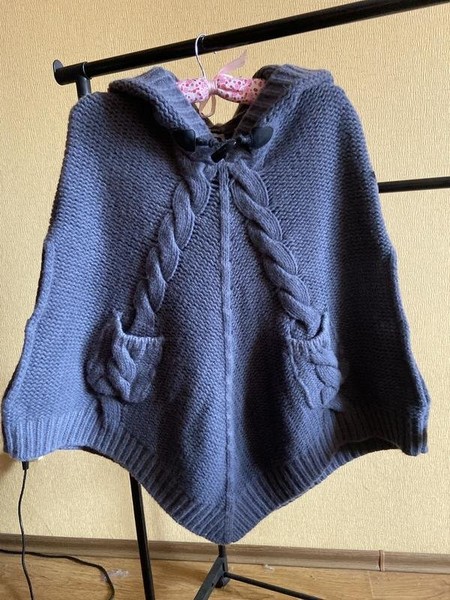 Women Diesel Poncho Charcoal Wool 36 / S / 44