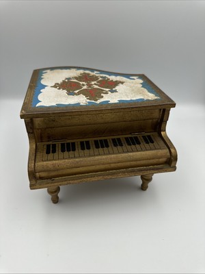 VTG Italian Florentine Style Grand Piano Music Jewelry Box Edelweiss Works Japan