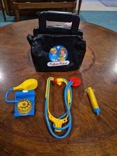 Vintage 1987 Fisher-Price Medical Kit Black Doctor Bag  Mixed Accessories Lot
