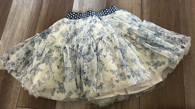 Monnalisa Girls  Navy and Light Blue Floral Ice Rose Tulle Skirt. Size 12