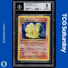 1999 POKEMON BASE SET 1ST ED SHADOWLESS THICK STAMP #12/102 NINETALES HOLO BGS 9