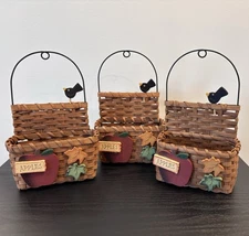 3 Vintage Wall Basket Set Apple Bird Kitchen Decor Wicker Woven Farmhouse
