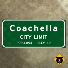 Coachella California city limit highway road sign 1959 marker boundary 18x8