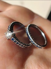 Unique 3/4 Diamond And Sapphire Engagement And Wedding Ring