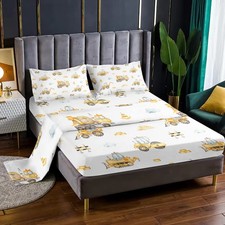 Cartoon Car Bed Boys Yellow Construction Vehicles Bedding Set for Teens Child...