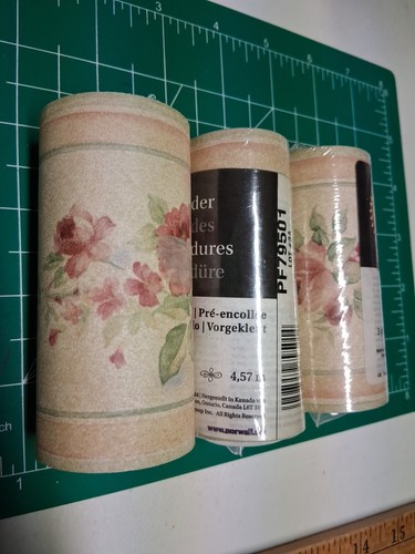 3 RollsNorwall Prepasted Border 5 Yd 4.5m Cream Pink Floral 2 New Sealed 1 Open - Picture 3 of 3