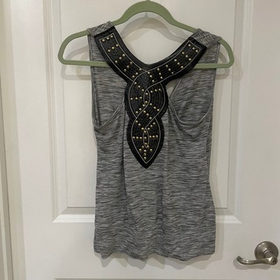 Voice Gray Space Dye Studded Faux Leather Racerback Surplice Tank Top XL