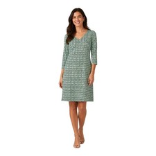 JUDE CONALLY Women's L Megan Dress Geometric Navy Green 3/4 Slv Preppy Bust 40"
