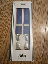 Vintage HICKOK Blue And Red One Adjustable Size Suspenders Gold Tone Clips