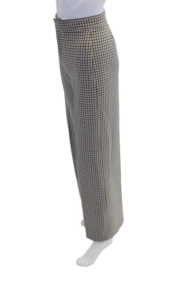 Pantalón Joie Mujer Frente Plano Cuadros Cintura Alta Pierna Ancha Beige Talla 00 Foto 2 de 4