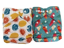 2 New Alva Baby Cloth Diapers Adjustable Washable 4 Inserts Colorful Design Eco