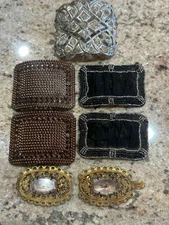 Antique Shoe Buckles Pink Czech Crystal ~Steel Cut~ Victorian Seed Bead & Cloth