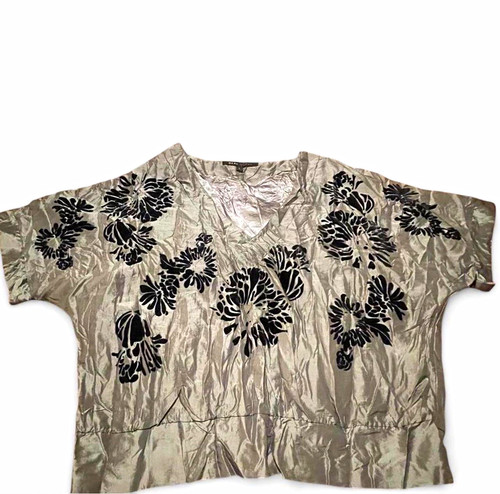 Marc Jacobs, Marc Jacobs Vintage Metallic Silver Velvet Floral Devoré Blouse Top Banded L