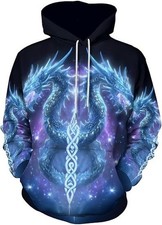3D Blue Dragon Hoodie Galaxy Fantasy Pullover Sweatshirt for Men Women Kids
