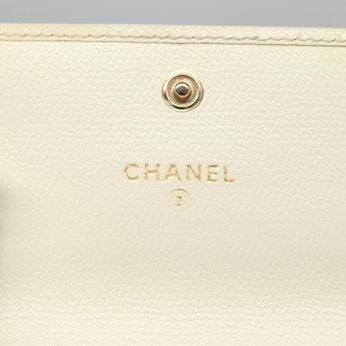 CHANEL Bifold Wallet Leather White Gold CC Auth bs27934 - Picture 17 of 22