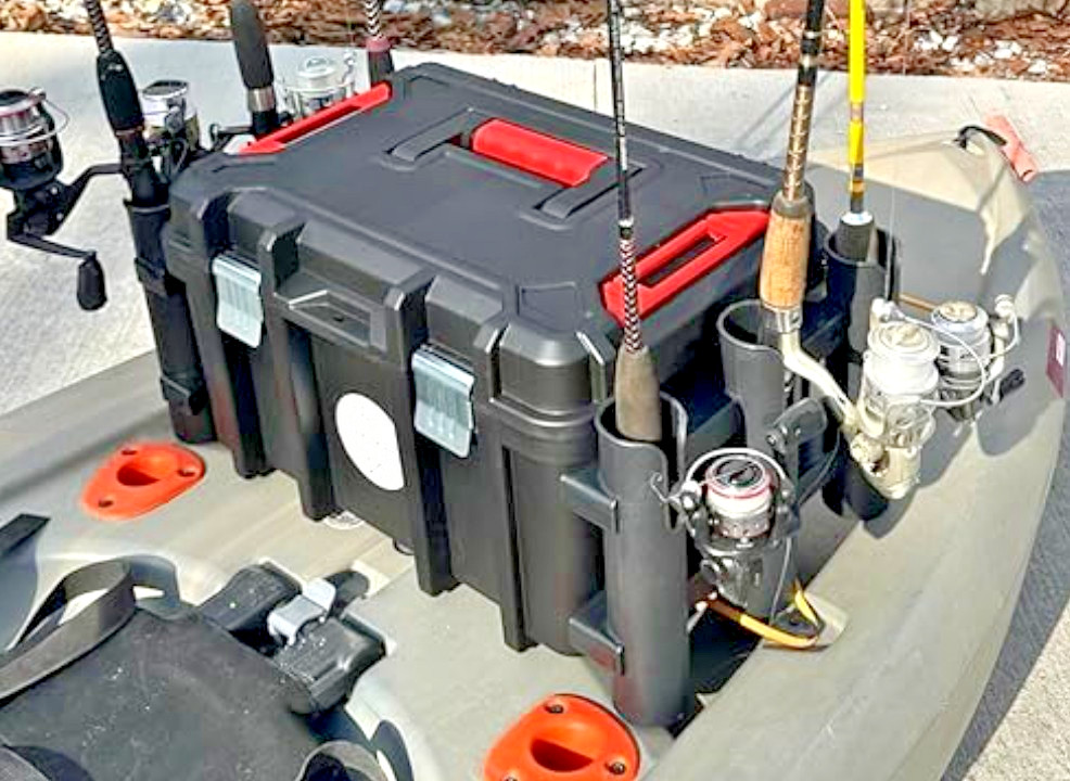 Fishing Crate -6 Integrated Rod Pole Holders, Tackle Box Sto