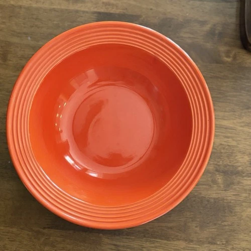 Bauer Pottery Orange Ringware Low Pasta Serving Bowl 12" Los Angeles California