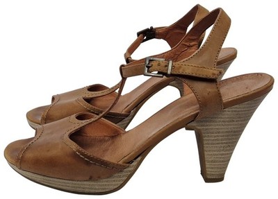 BERTIE Womens Brown Tan Strappy Heeled Buckle Fastening Sandal Shoe EU 40 UK 7