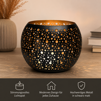 Windlicht Metall Schwarz Matt Ø15 Cm – Moderner Teelichthalter Deko Wohnzimmer