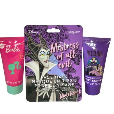 Disney Barbie Maleficent Skincare Set Face Mask Body Scrub Women OS Pink Purple