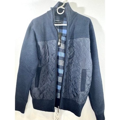 Alberto Cardinali Men s Navy Quilted Knit Full Zip Jacket Sweater Size Small