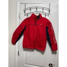 Kids Nautica Red Navy Blue Windbreaker Jacket Size M 10 12 Zip Up Logo
