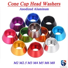 M2 M2.5 M3 M4 -M8 Cone Cup Head Washers-Anodised Aluminium -Fairing Fender Alloy
