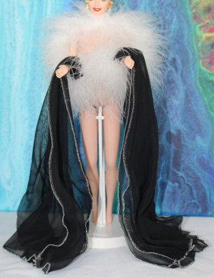 Xtra Long Black White Boa Wrap Barbie Accessory fits 11-18in dolls Tyler Revlon