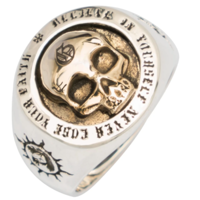 Bague Homme Argent 925 Bicolore Tête De Mort Dorée - Chevalière Neuve Avec étiquettes