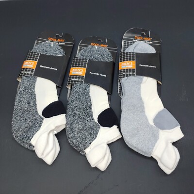 Kenneth Jones Cool-Max Performance Socks 6 Pairs Total Gray White Mens Size 7-12