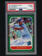 2021 Donruss Optic Retro Rated Rookie Green Mojo Bo Jackson Auto #/35 PSA Mint 9