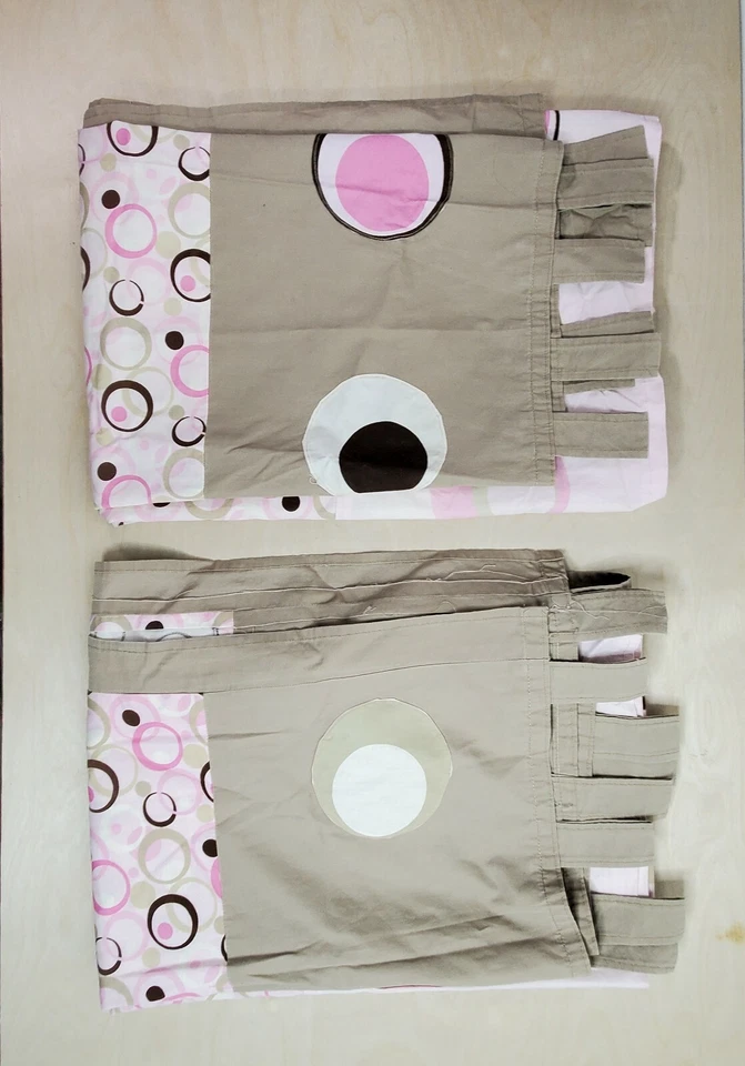 Cortinas 44 x 66" 2 Paneles Hechas a Mano Años 80 Rosa Caqui Marrón Lunares A Través de Varilla Foto 4 de 4