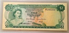 Bahamas $1 P27 AU/UNC. 1968. Prefix N. Queen Elizabeth.