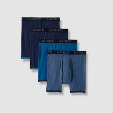  40 Hanes Underwear Men's Blue Platinum Classic Cotton 4-Pack Boxer Brief Size S