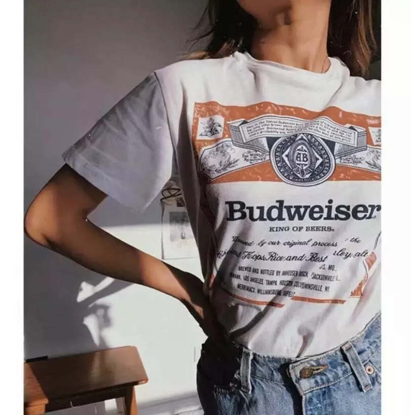 White Beer Ad 90's Graphic Tee Casual Womens T-Shirt |