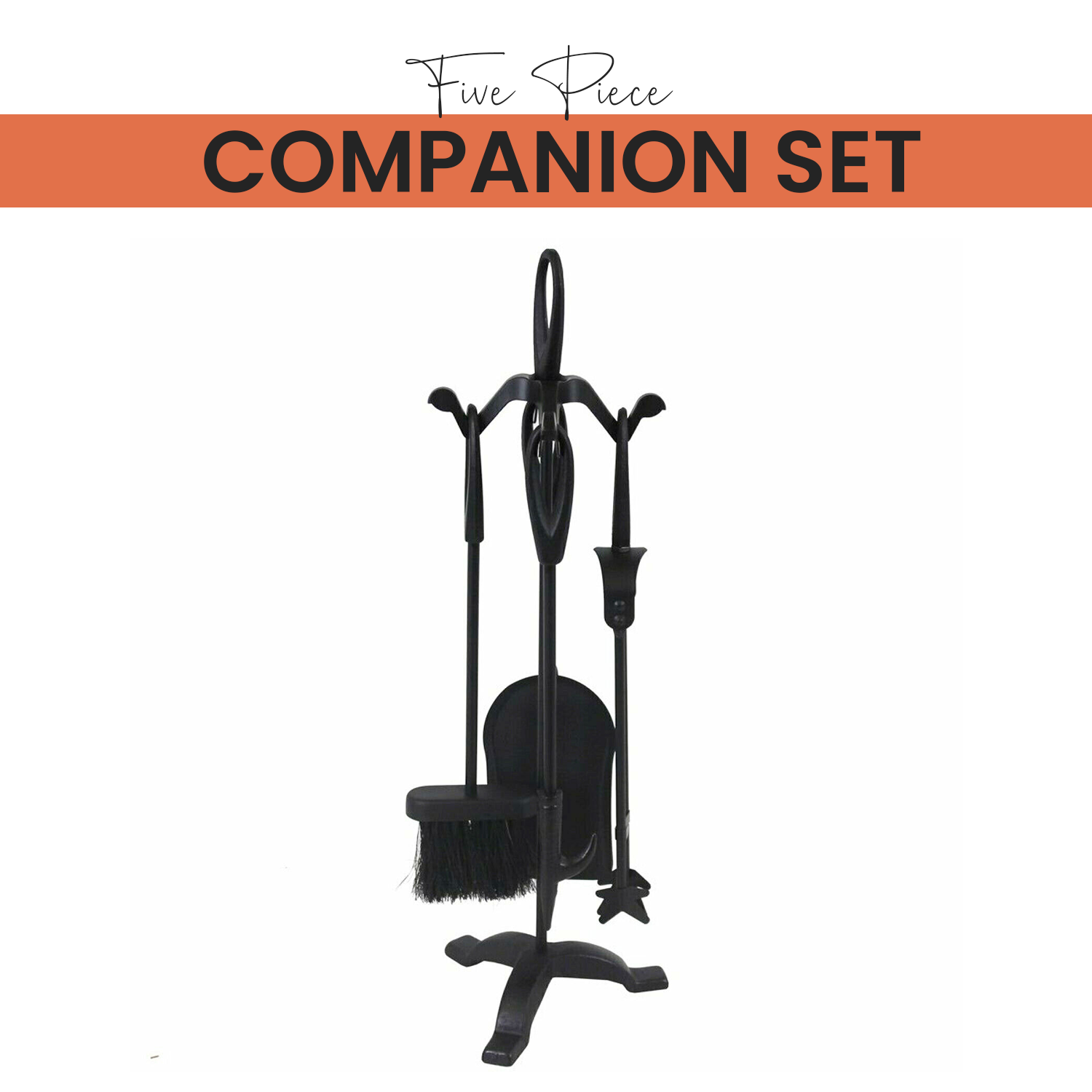 Black Companion Set 4 5 Pieces Set Fireside Poker Brush Shovel Cast Iron Tools eBay