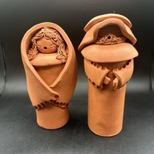 Nativity Sculptures Singing Storytellers Red Clay Folk Art Signed