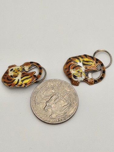 Vintage Zarah Tiger Enamel Sterling Silver Dangle Earrings - Picture 11 of 13