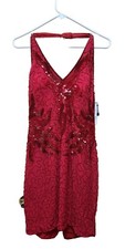Morgan Taylor Evening Short Beaded Red Dress Halter Top sz 10