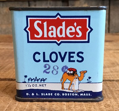 Vintage Slades Clover Spice Advertising Tin Canister Country Store Boston Mass