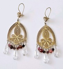 Orecchini lampadario YVONE CHRISTA fiori vittoriani argento sterling zirconi agata USA