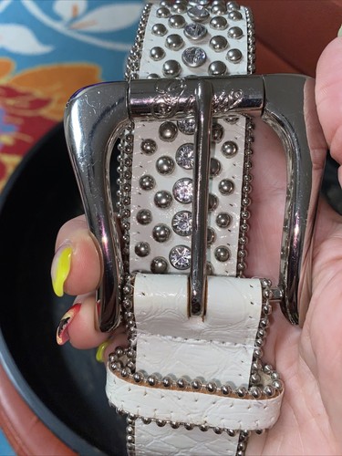 guess bling belt white leather studded 