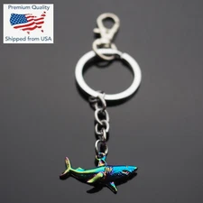 Shark Keychain Clip Neon Rainbow Charm Great White Fins Mouth Teeth Pendant Gift