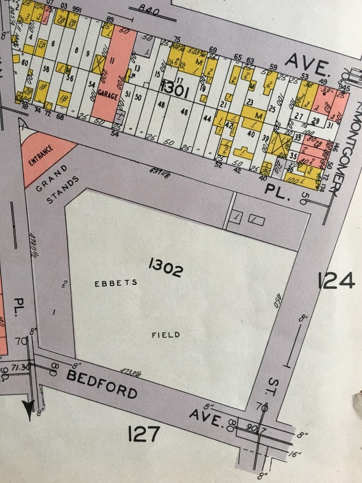 1929 EBBETS FIELD BROOKLYN DODGERS FLATBUSH, BROOKLYN NY PLAT ATLAS MAP ...