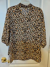 H&M Divided Women Shirt Tunic Top Animal Print Size 10 See Through 3/4 Sleeves
